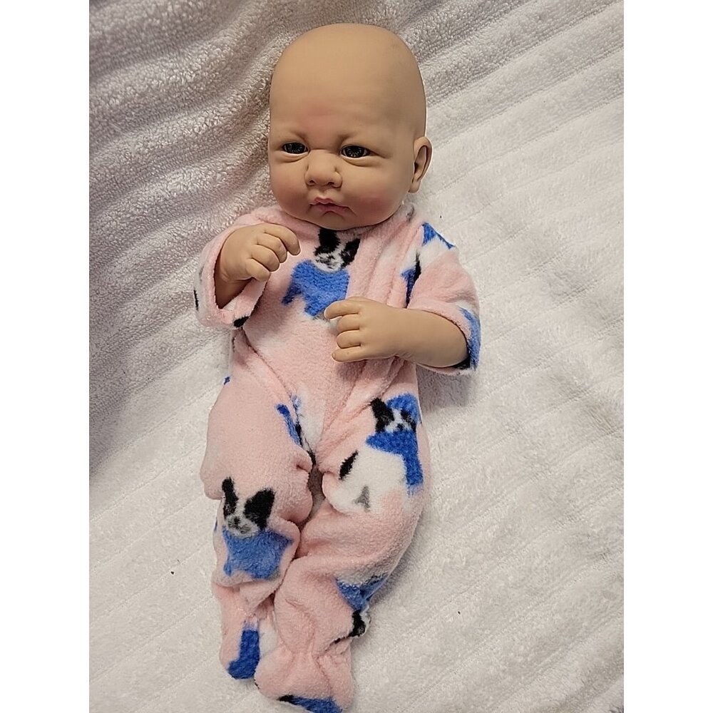 reborn baby doll pre owned 13" Awake Realistic  Toy Pink Pajamas With Dogs